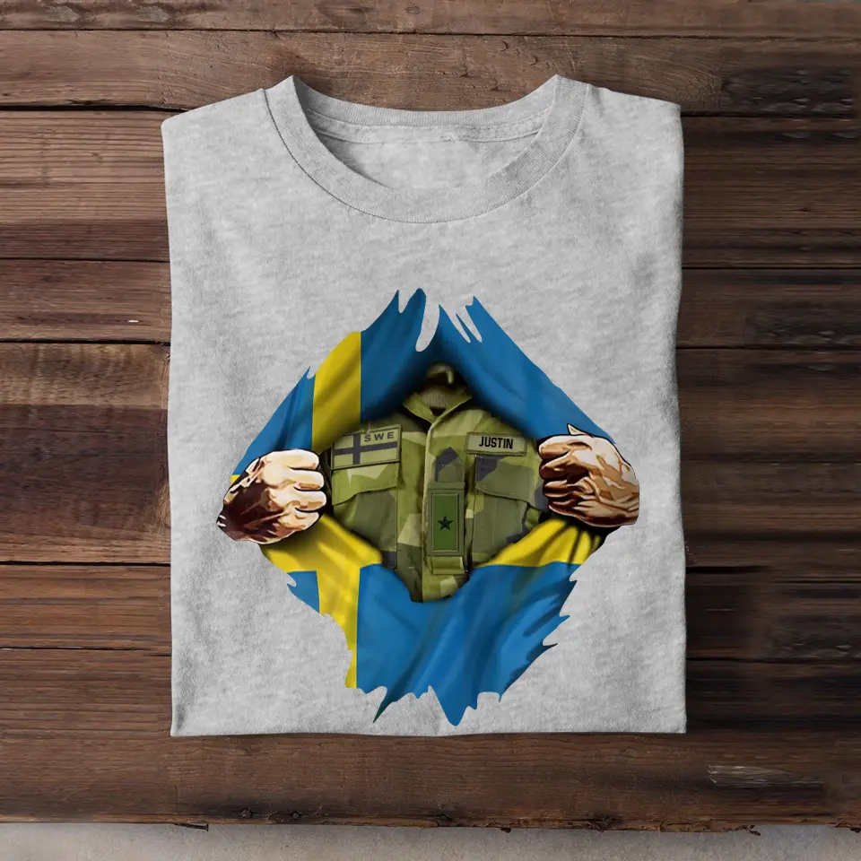 Personalized Swedish Veteran Rank Camo Swedish Flag T-shirt Printed LVA241823