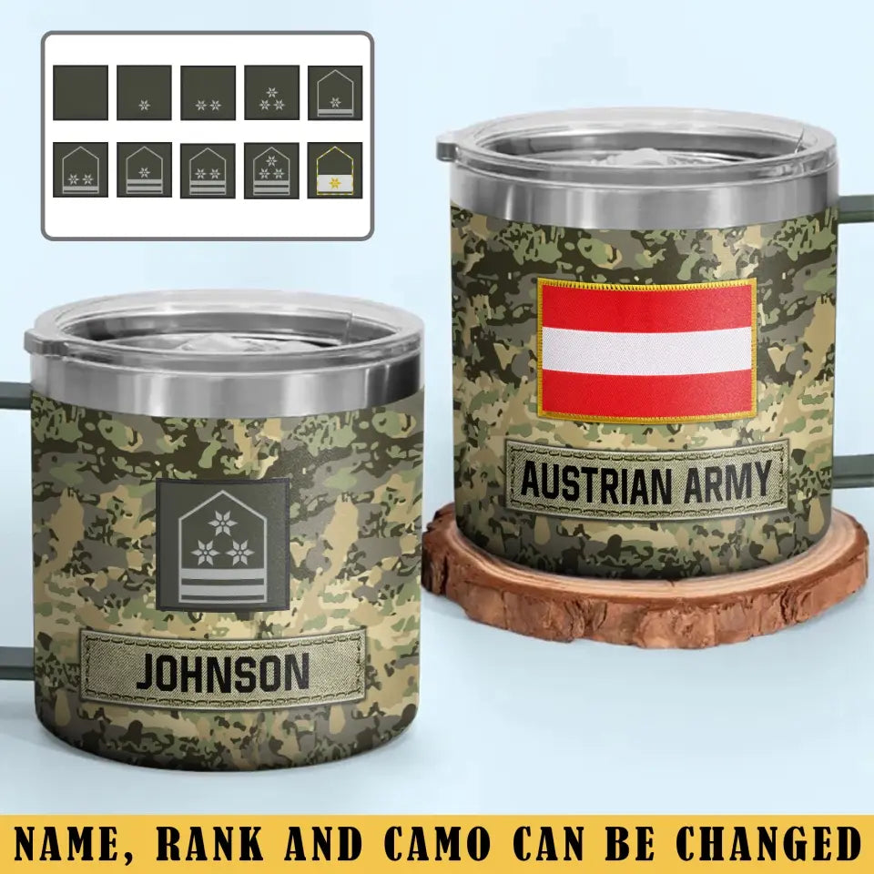Personalized Austrian Army Veteran Rank Camo Coffee Cup Printed AHVA241826