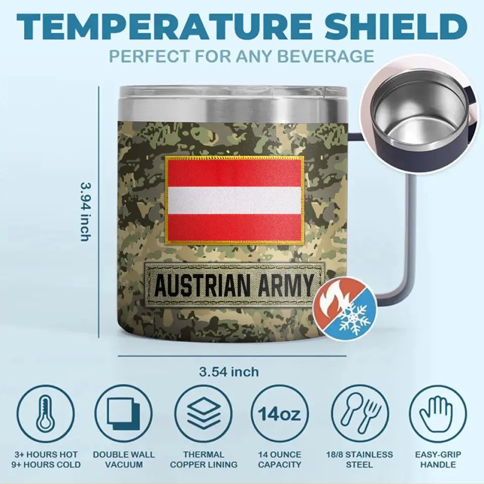 Personalized Austrian Army Veteran Rank Camo Coffee Cup Printed AHVA241826