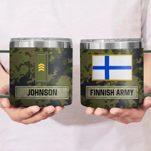 Personalized Finnish Army Veteran Rank Camo Coffee Cup Printed AHVA241826