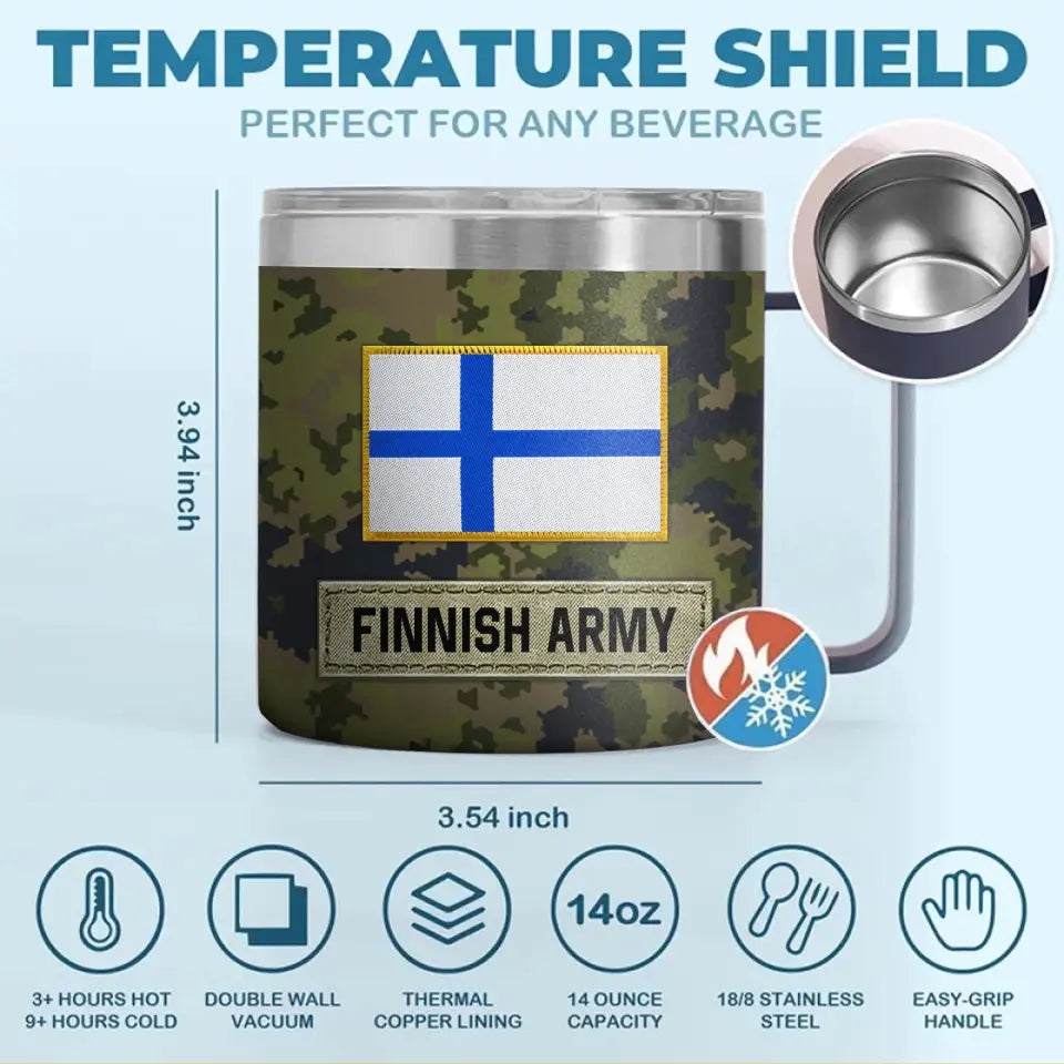 Personalized Finnish Army Veteran Rank Camo Coffee Cup Printed AHVA241826