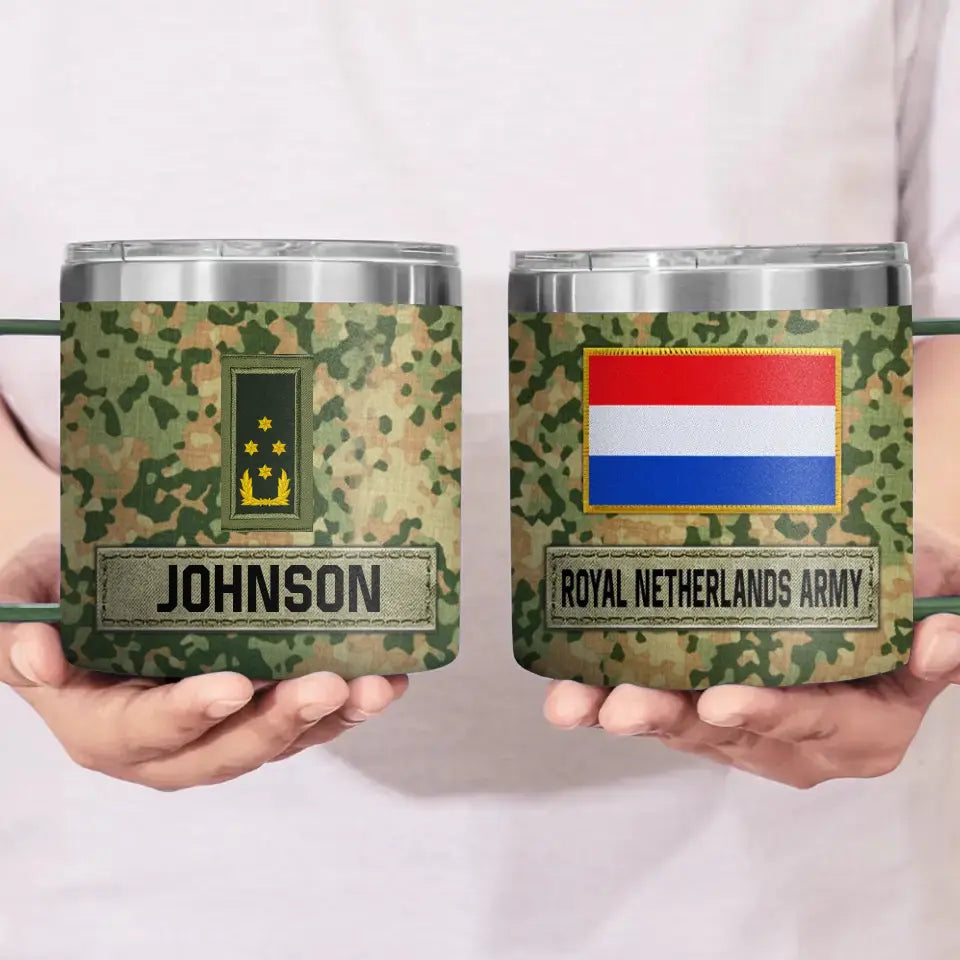 Personalized Netherlands Army Veteran Rank Camo Coffee Cup Printed AHVA241826