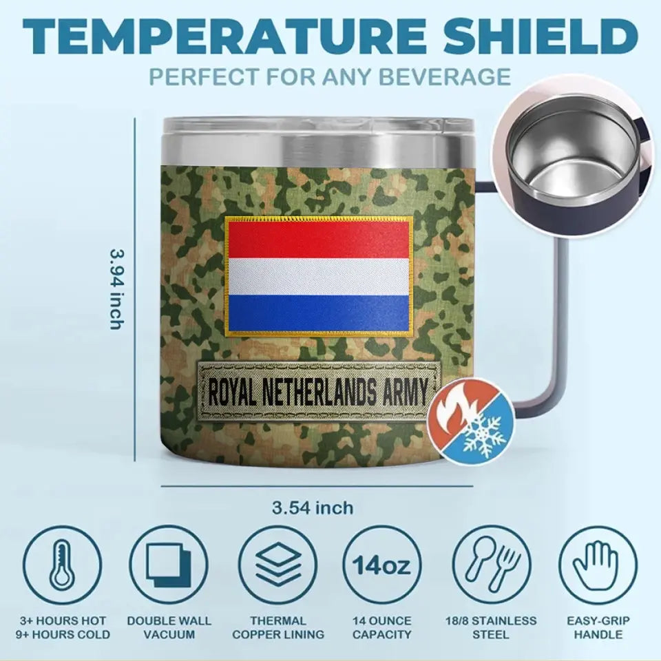 Personalized Netherlands Army Veteran Rank Camo Coffee Cup Printed AHVA241826