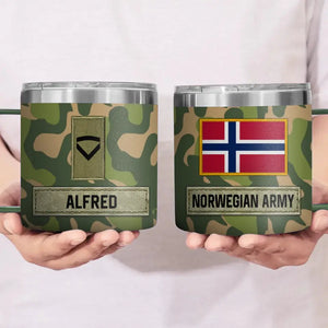 Personalized Norwegian Army Veteran Rank Camo Coffee Cup Printed AHVA241826