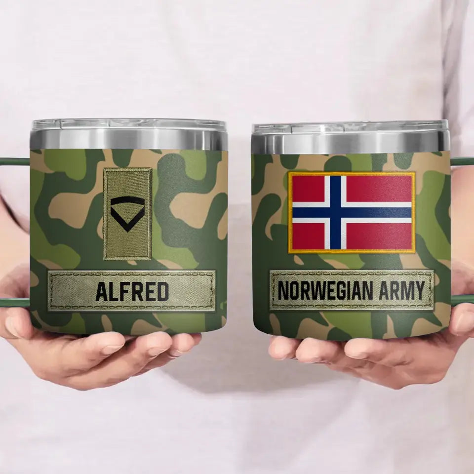 Personalized Norwegian Army Veteran Rank Camo Coffee Cup Printed AHVA241826