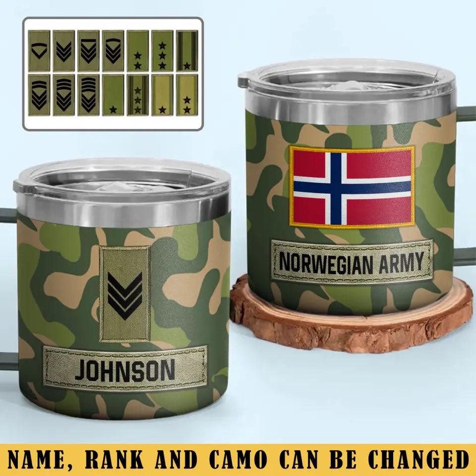 Personalized Norwegian Army Veteran Rank Camo Coffee Cup Printed AHVA241826