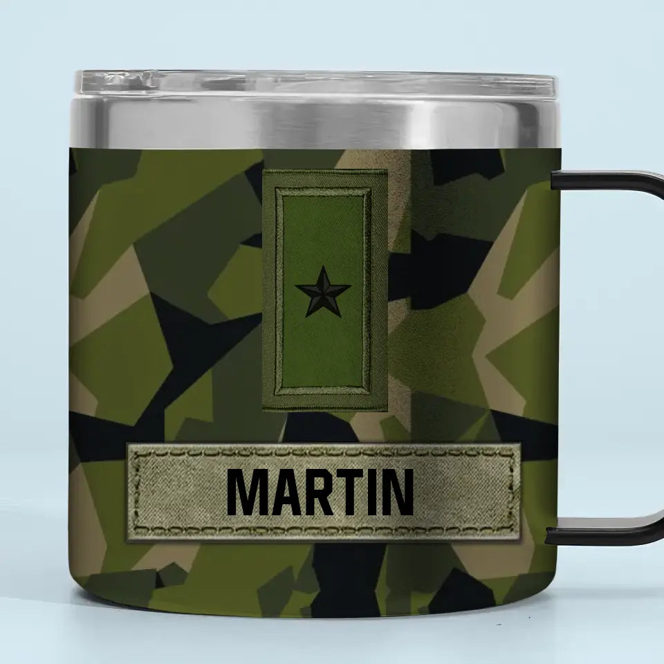 Personalized Swedish Army Veteran Rank Camo Coffee Cup Printed AHVA241826