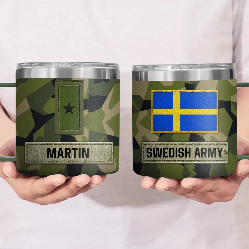 Personalized Swedish Army Veteran Rank Camo Coffee Cup Printed AHVA241826