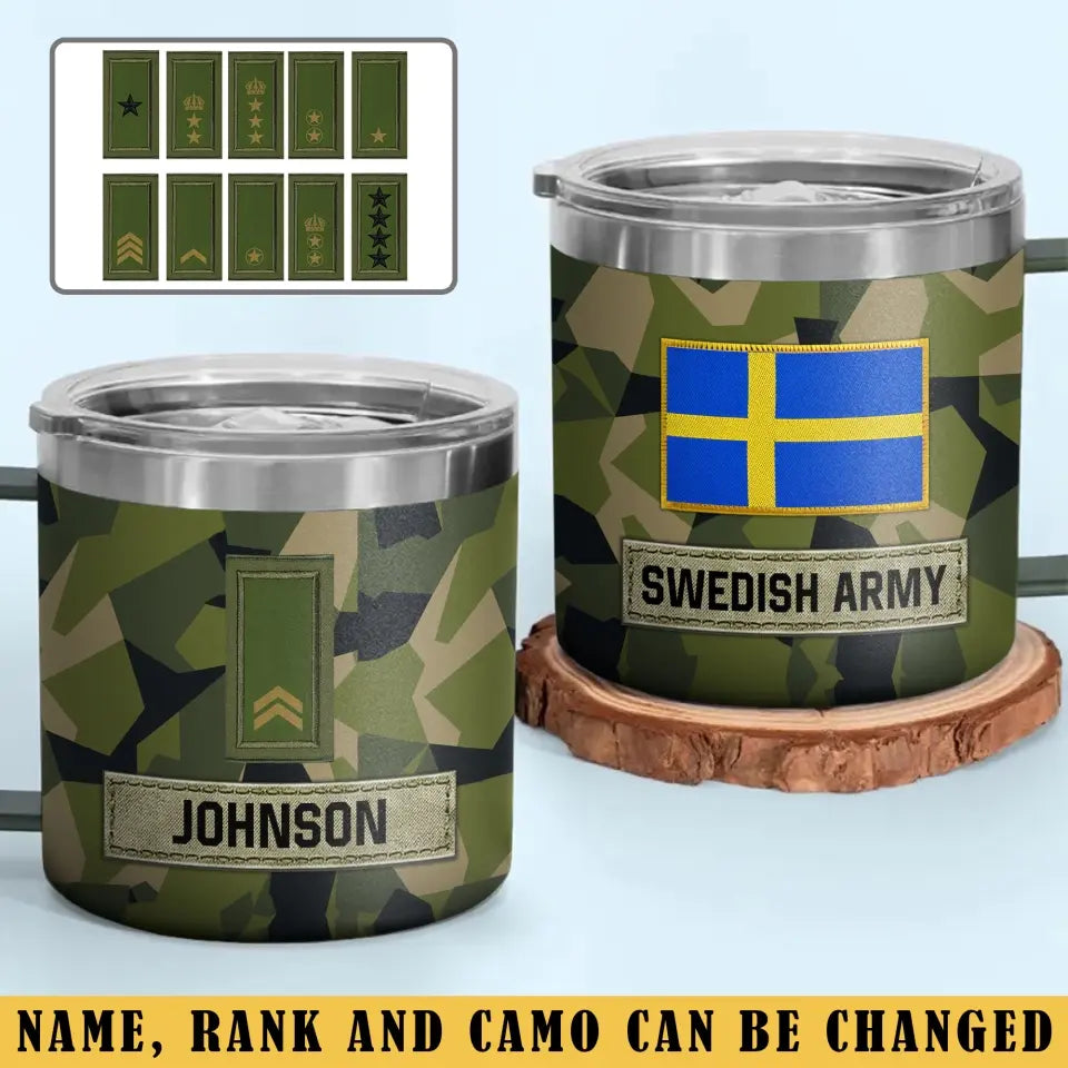 Personalized Swedish Army Veteran Rank Camo Coffee Cup Printed AHVA241826