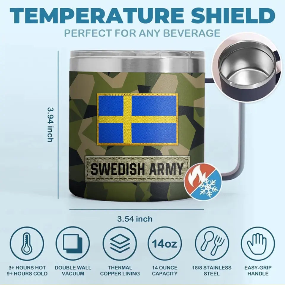 Personalized Swedish Army Veteran Rank Camo Coffee Cup Printed AHVA241826