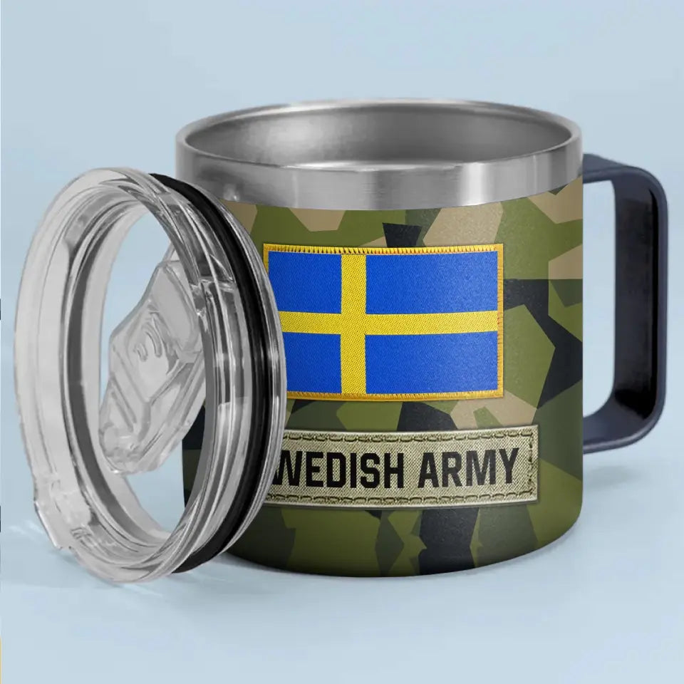 Personalized Swedish Army Veteran Rank Camo Coffee Cup Printed AHVA241826