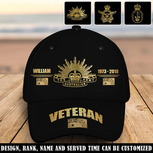 Personalized Australian Army Veteran Logo Custom Name & Time Cap 3D Printed QTVQ241840
