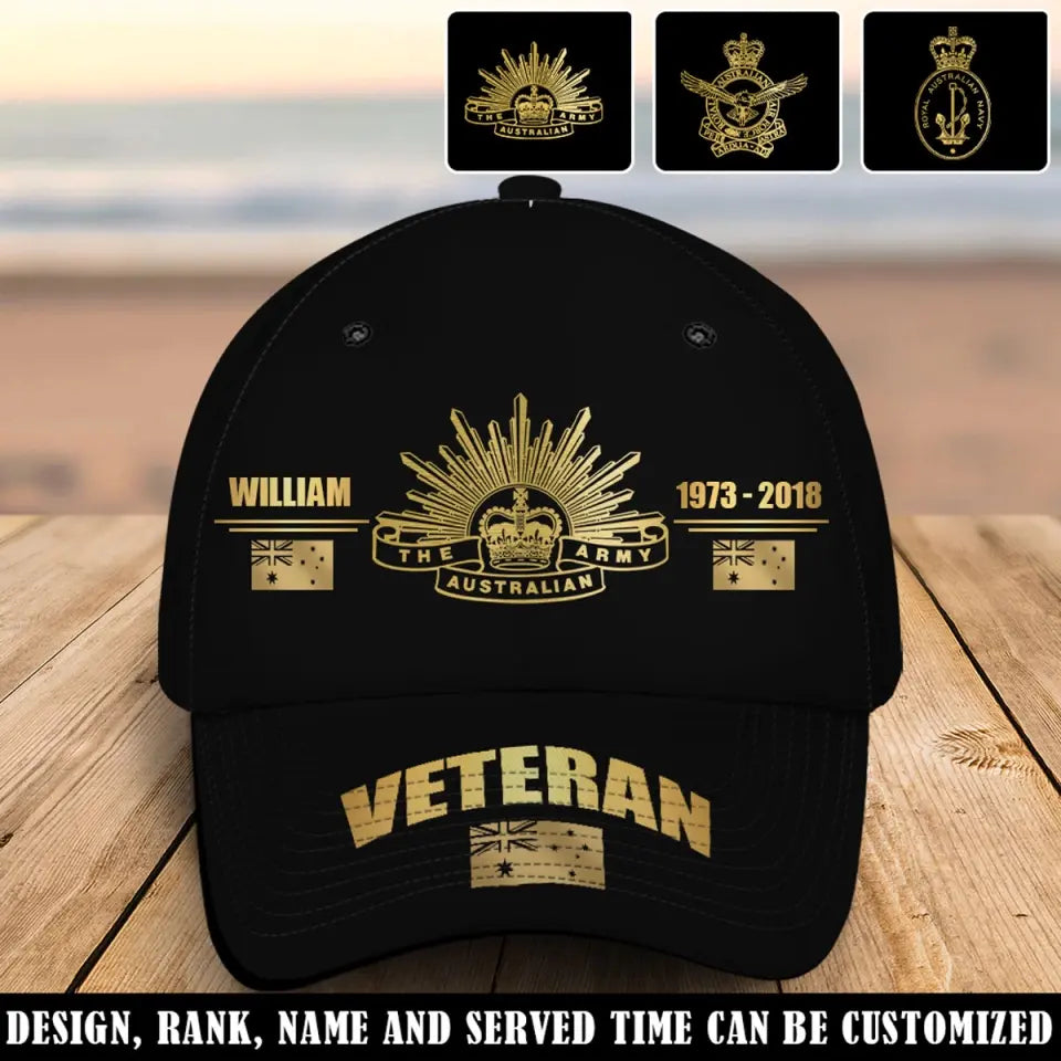 Personalized Australian Army Veteran Logo Custom Name & Time Cap 3D Printed QTVQ241840