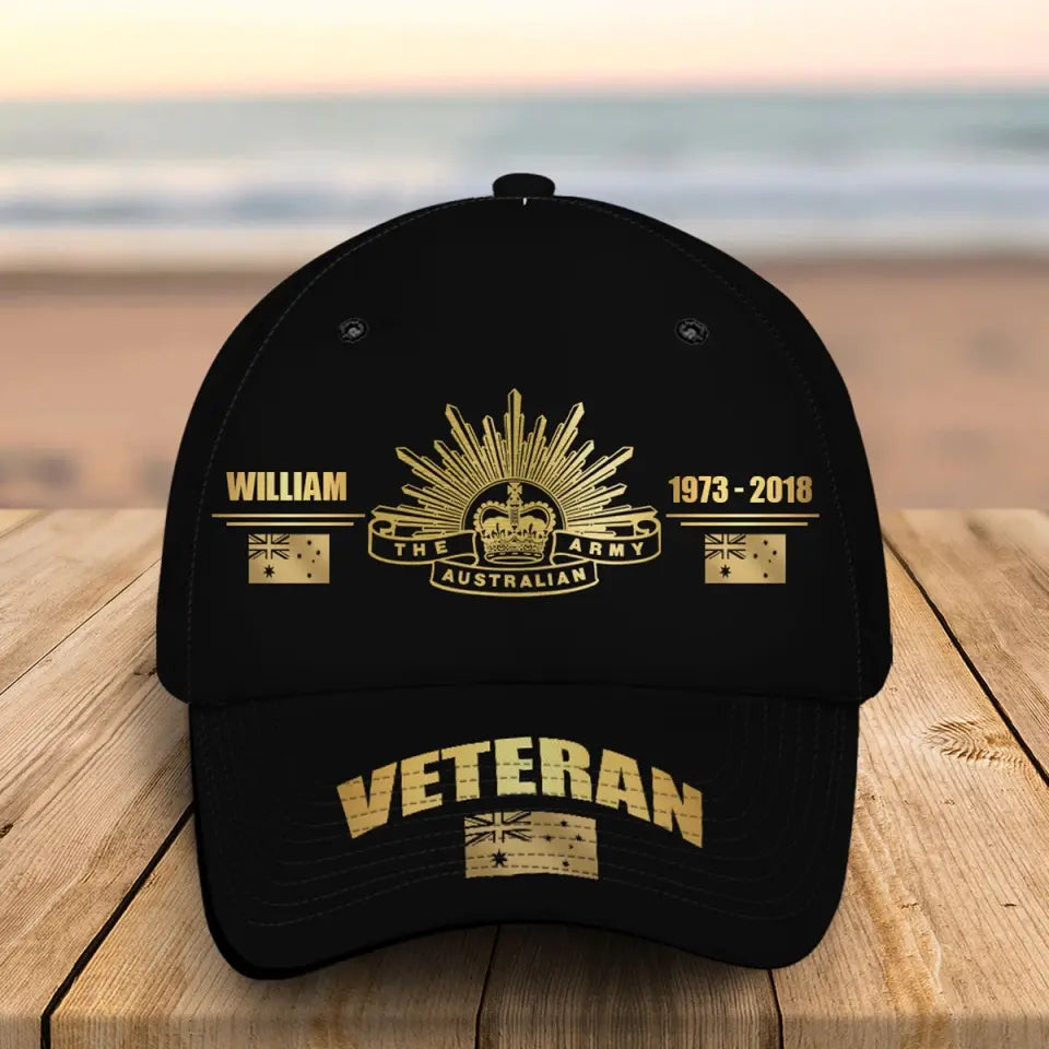 Personalized Australian Army Veteran Logo Custom Name & Time Cap 3D Printed QTVQ241840