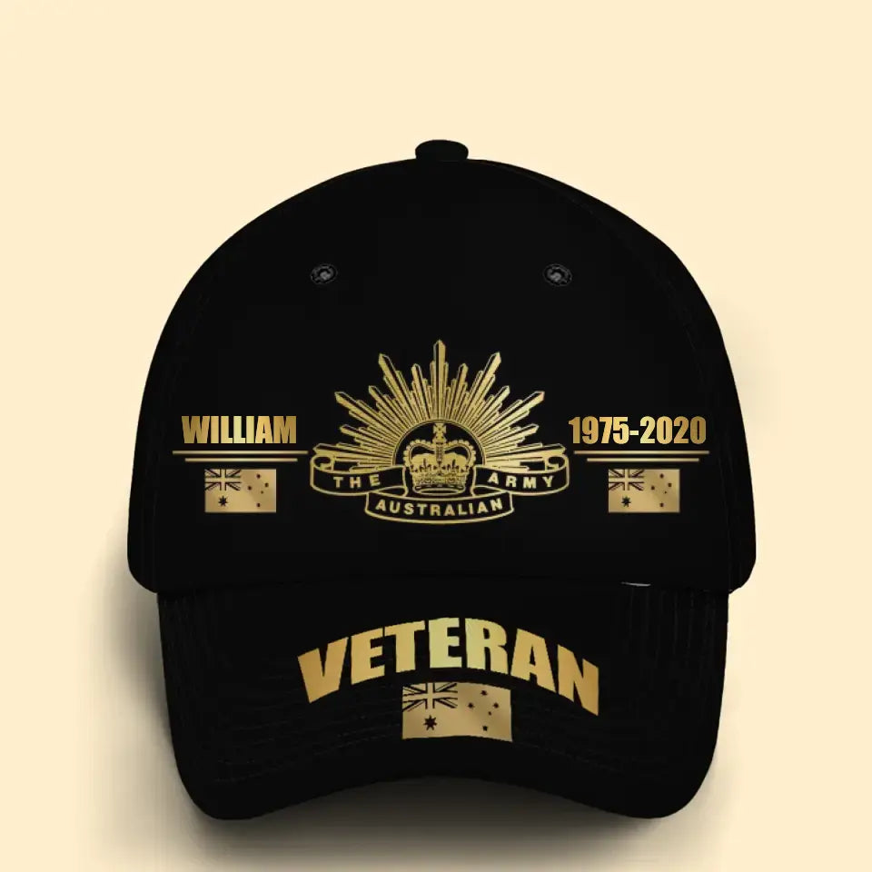 Personalized Australian Army Veteran Logo Custom Name & Time Cap 3D Printed QTVQ241840