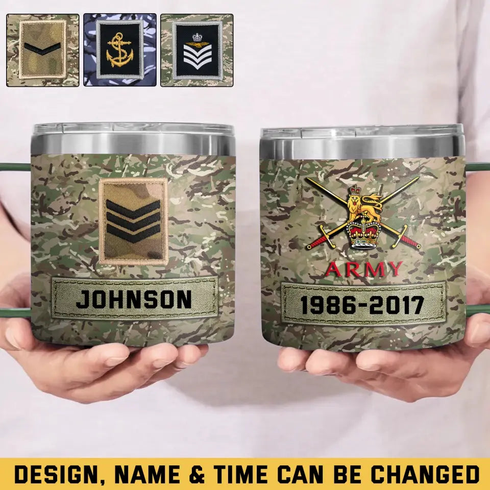 Personalized UK Veteran Rank Camo & Logo Coffee Cup Printed AHHN241846