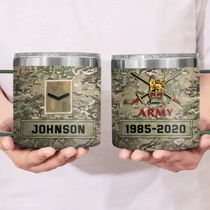 Personalized UK Veteran Rank Camo & Logo Coffee Cup Printed AHHN241846