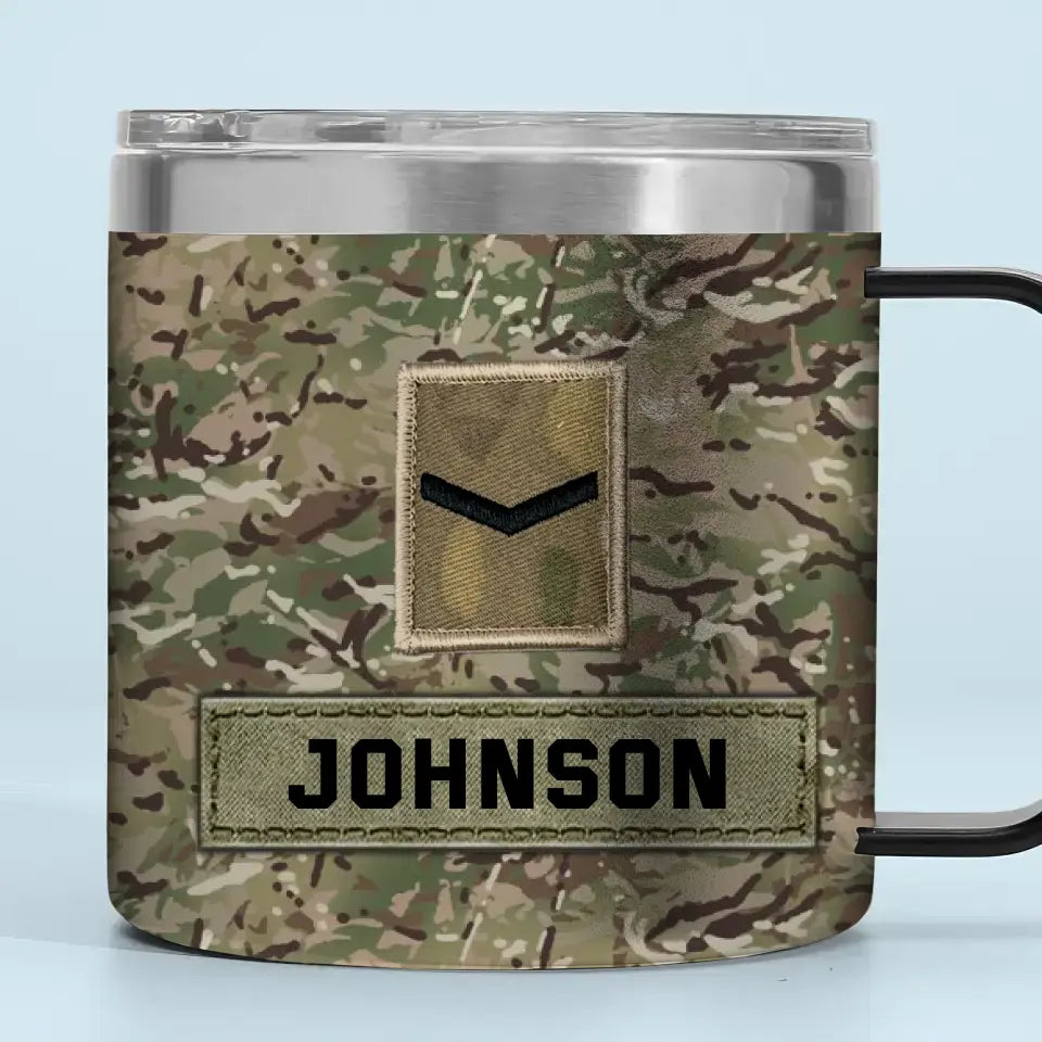 Personalized UK Veteran Rank Camo & Logo Coffee Cup Printed AHHN241846