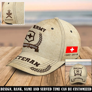 Personalized Swiss Veteran Proudly Served Custom Name, Rank & Service Time Cap 3D Printed AHVQ241850