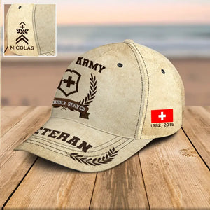 Personalized Swiss Veteran Proudly Served Custom Name, Rank & Service Time Cap 3D Printed AHVQ241850