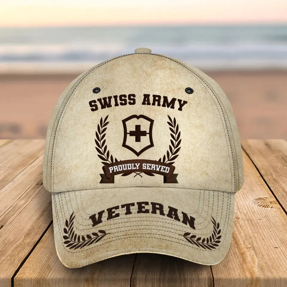 Personalized Swiss Veteran Proudly Served Custom Name, Rank & Service Time Cap 3D Printed AHVQ241850