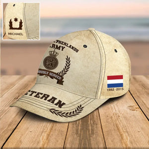 Personalized Netherlands Veteran Proudly Served Custom Name, Rank & Service Time Cap 3D Printed AHVQ241850