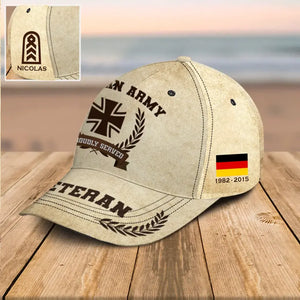 Personalized German Veteran Proudly Served Custom Name, Rank & Service Time Cap 3D Printed AHVQ241850