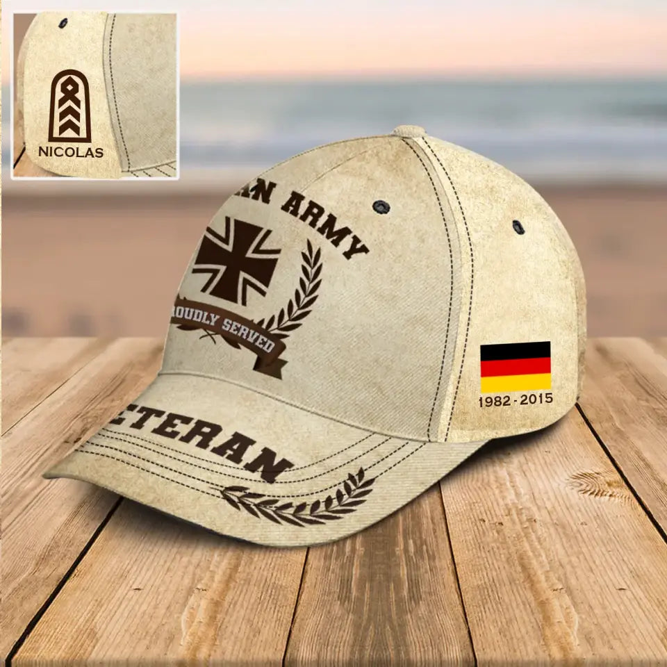 Personalized German Veteran Proudly Served Custom Name, Rank & Service Time Cap 3D Printed AHVQ241850