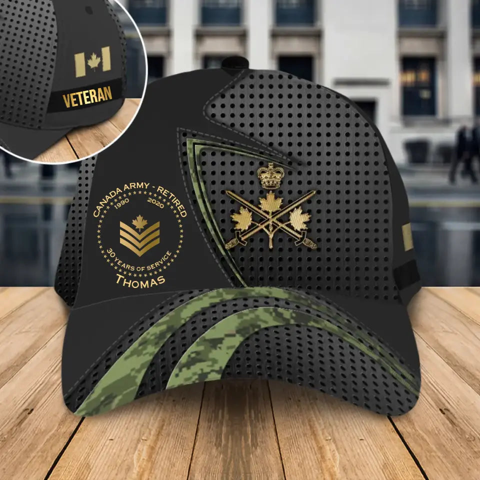 Personalized Canadian Veteran Logo Rank Gold Custom Name & Time Cap 3D Printed AHHN241852