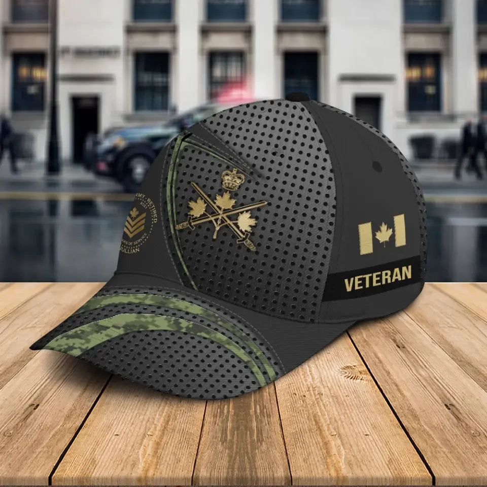 Personalized Canadian Veteran Logo Rank Gold Custom Name & Time Cap 3D Printed AHHN241852