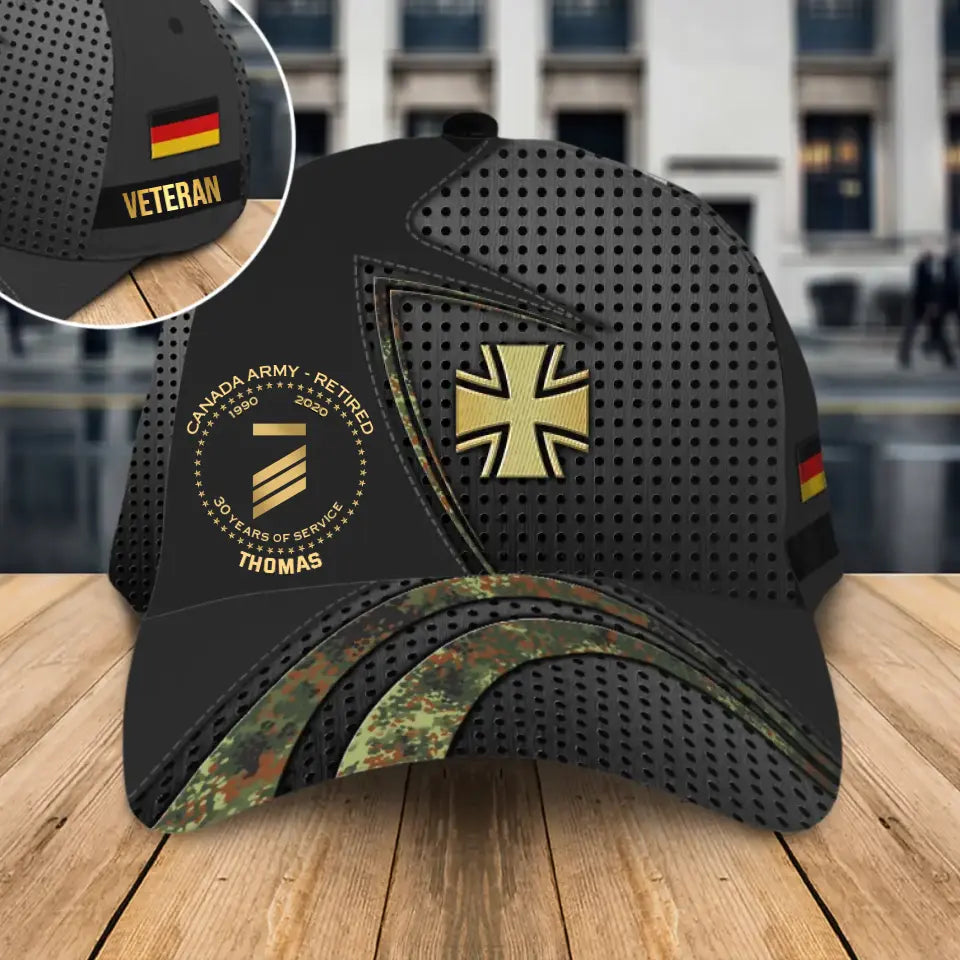 Personalized German Veteran Logo Rank Gold Custom Name & Time Cap 3D Printed AHHN241852