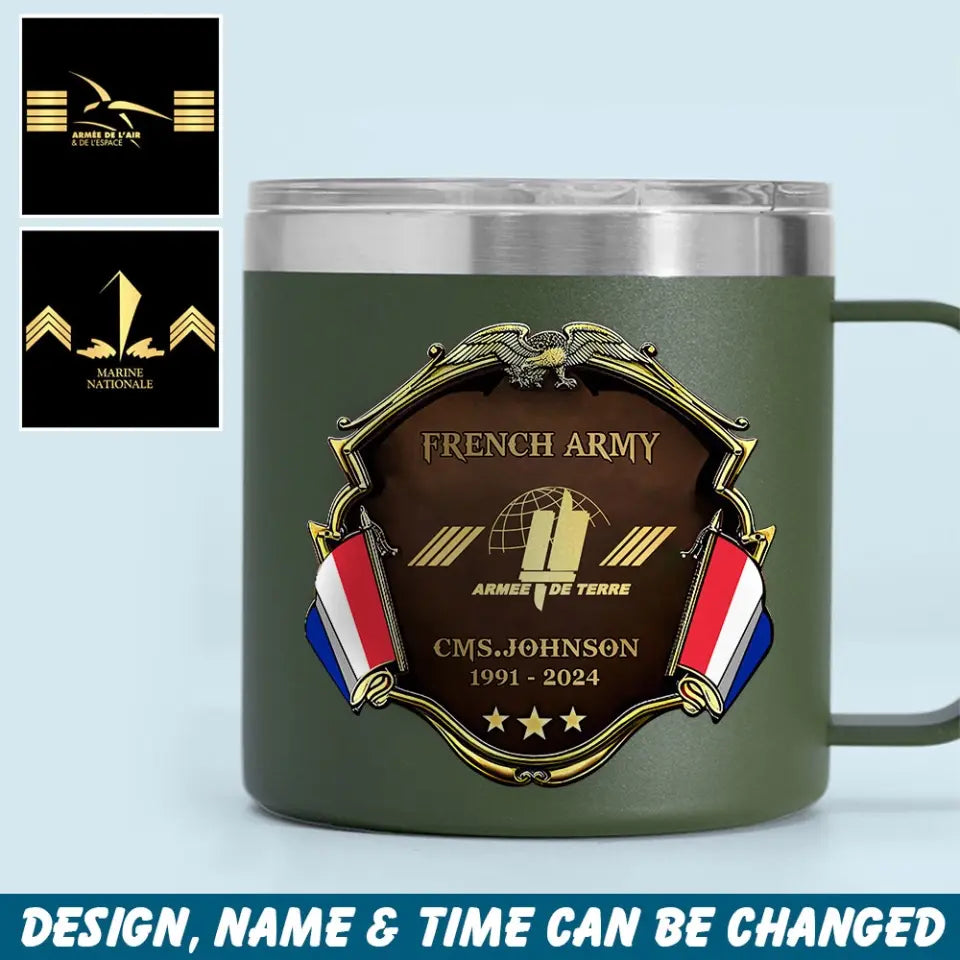 Personalized French Veteran Rank Gold & Service Time Coffee Cup 2D Printed AHHN241864