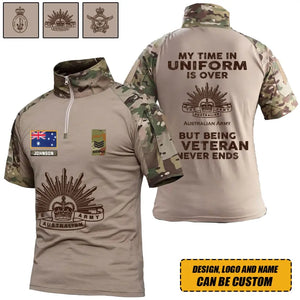 Personalized My Time In Uniform Is Over Australian Army But Being A Veteran Never Ends Australian Veteran Rank Camo Hiking Army Shirt Printed AHVQ241860