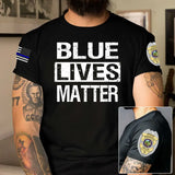 Personalized Blue Lives Matter US Police Badge US Flag Blue Line T-shirt Printed QTKH241865