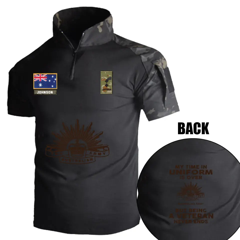 Personalized My Time In Uniform Is Over Australian Army But Being A Veteran Never Ends Australian Veteran Rank Camo Hiking Army Shirt Printed AHVQ241860
