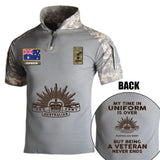Personalized My Time In Uniform Is Over Australian Army But Being A Veteran Never Ends Australian Veteran Rank Camo Hiking Army Shirt Printed AHVQ241860