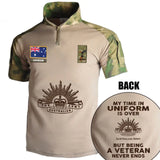 Personalized My Time In Uniform Is Over Australian Army But Being A Veteran Never Ends Australian Veteran Rank Camo Hiking Army Shirt Printed AHVQ241860