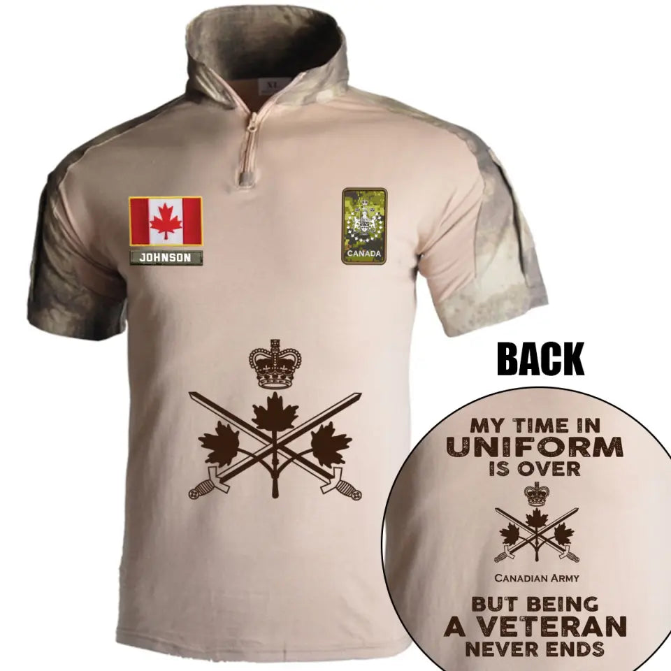 Personalized My Time In Uniform Is Over Canadian Army But Being A Veteran Never Ends Canadian Veteran Rank Camo Hiking Army Shirt Printed AHVQ241860