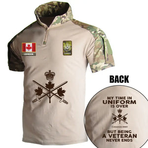 Personalized My Time In Uniform Is Over Canadian Army But Being A Veteran Never Ends Canadian Veteran Rank Camo Hiking Army Shirt Printed AHVQ241860