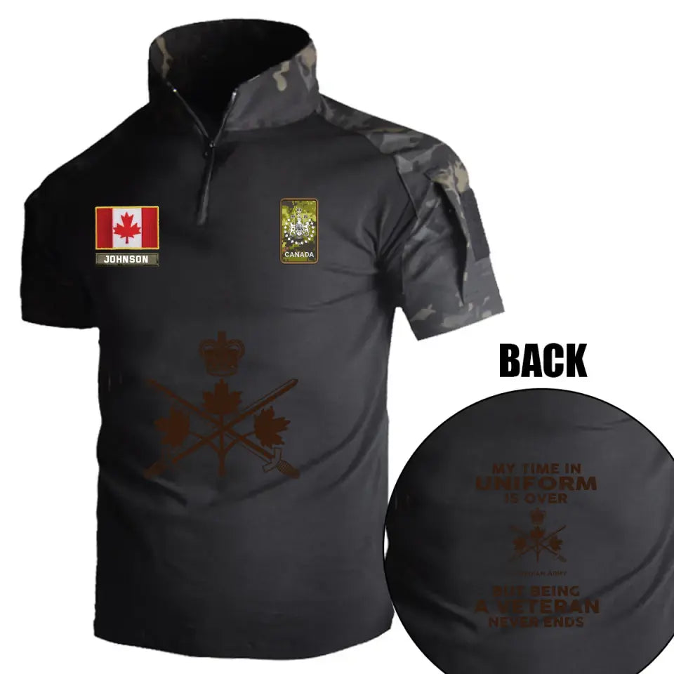 Personalized My Time In Uniform Is Over Canadian Army But Being A Veteran Never Ends Canadian Veteran Rank Camo Hiking Army Shirt Printed AHVQ241860