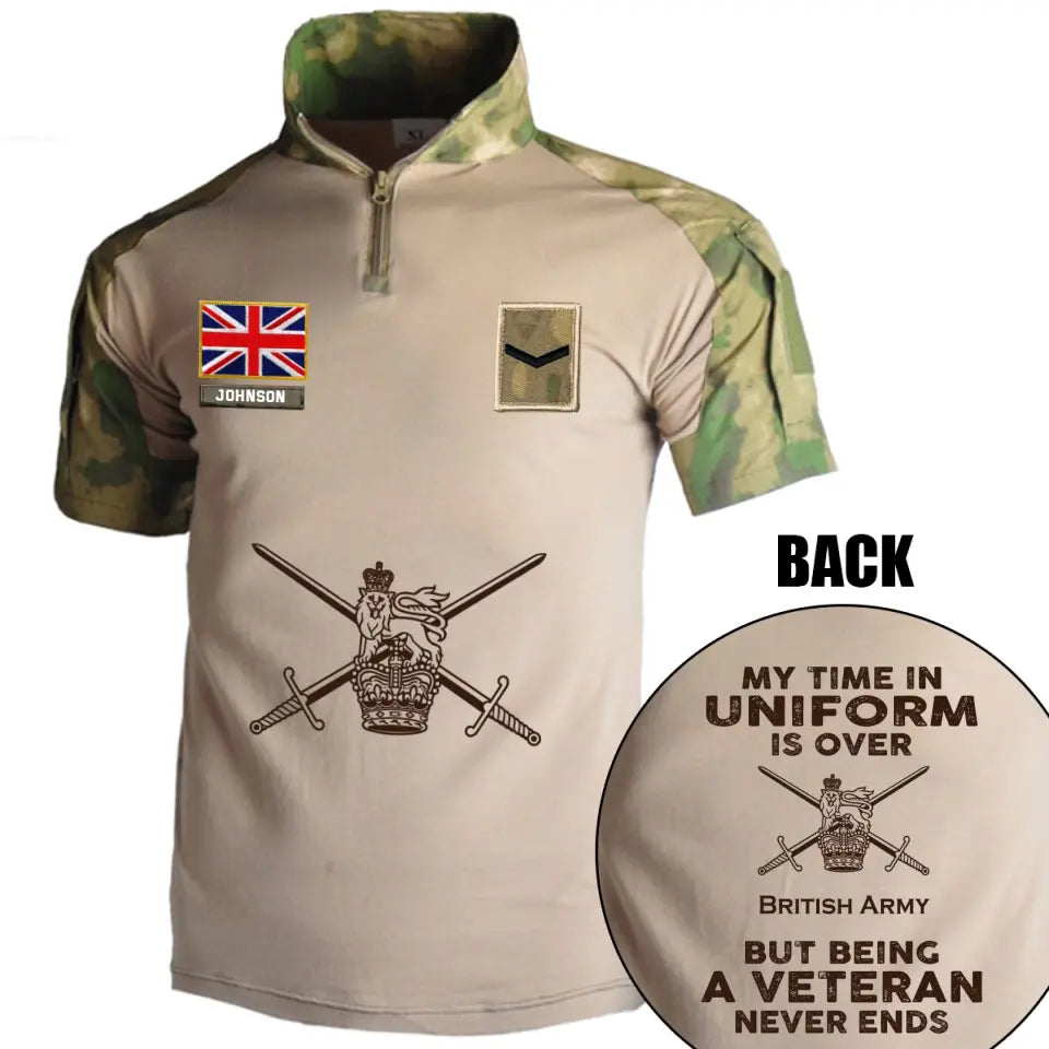Personalized My Time In Uniform Is Over British Army But Being A Veteran Never Ends British Veteran Rank Camo Hiking Army Shirt Printed AHVQ241860
