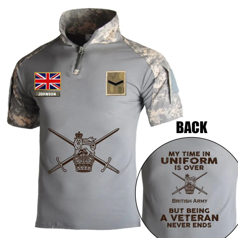 Personalized My Time In Uniform Is Over British Army But Being A Veteran Never Ends British Veteran Rank Camo Hiking Army Shirt Printed AHVQ241860