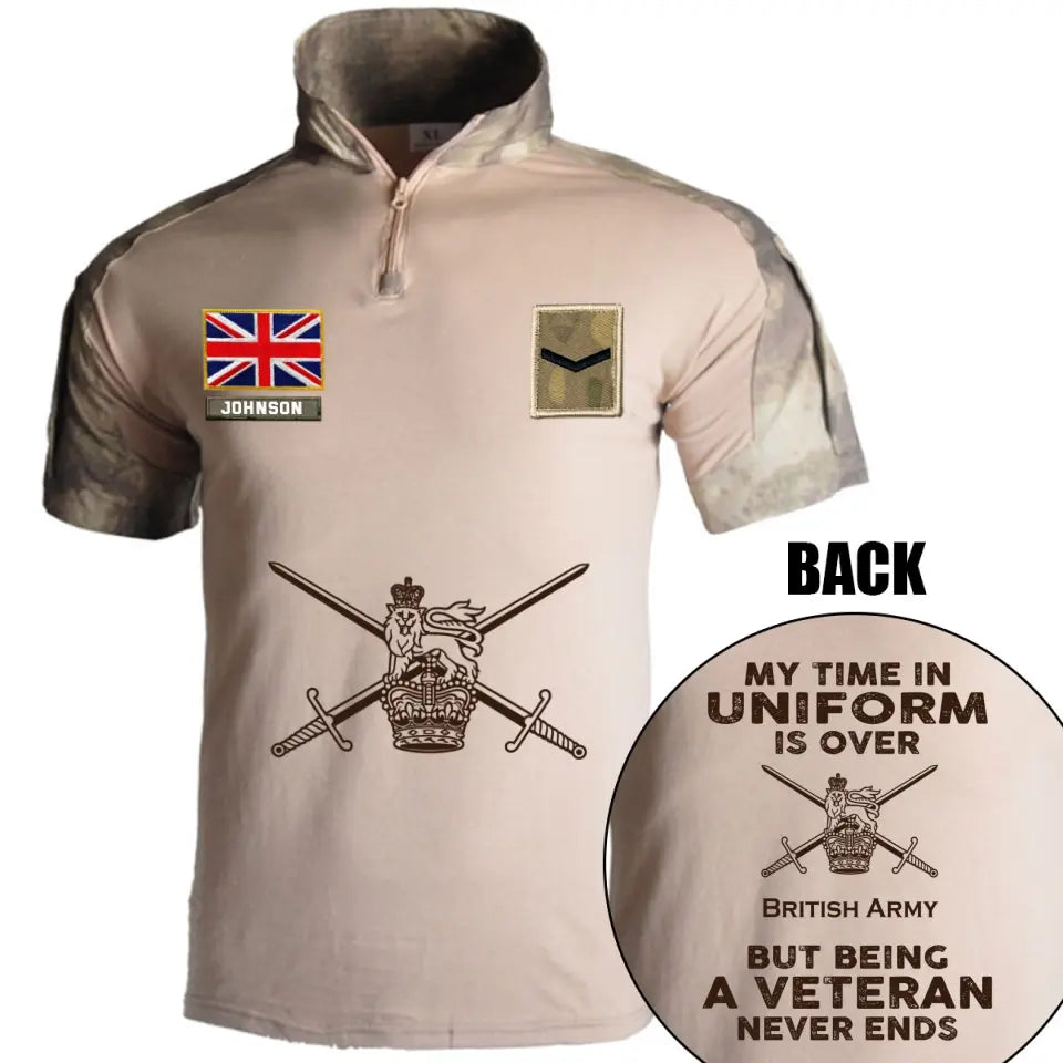 Personalized My Time In Uniform Is Over British Army But Being A Veteran Never Ends British Veteran Rank Camo Hiking Army Shirt Printed AHVQ241860