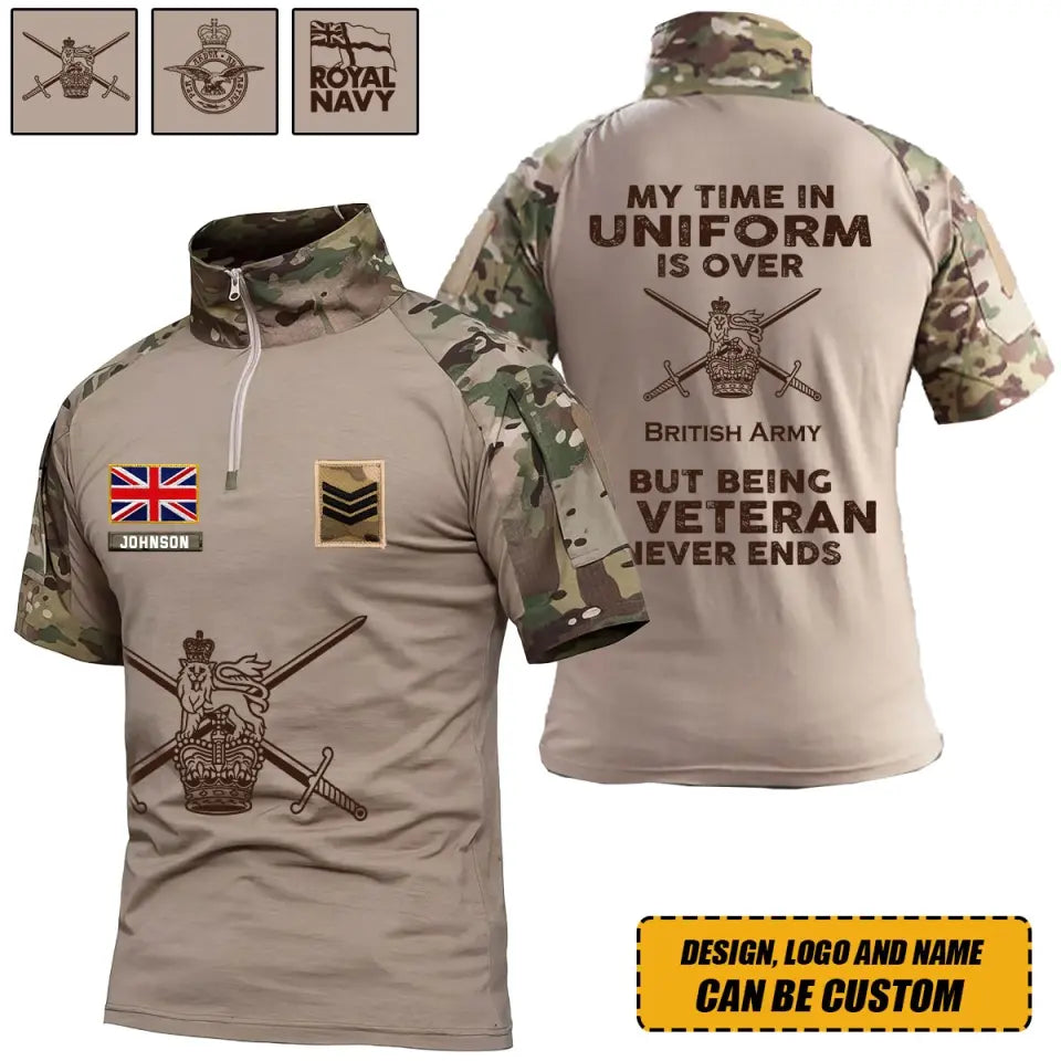 Personalized My Time In Uniform Is Over British Army But Being A Veteran Never Ends British Veteran Rank Camo Hiking Army Shirt Printed AHVQ241860