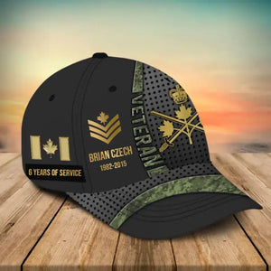Personalized Canadian Veteran Camo Rank Gold Custom Name & Time Cap 3D Printed AHVA241866