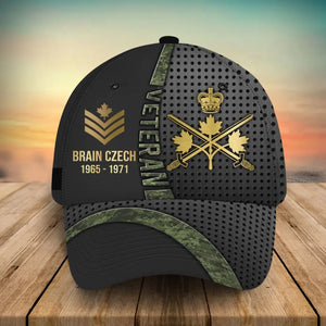 Personalized Canadian Veteran Camo Rank Gold Custom Name & Time Cap 3D Printed AHVA241866