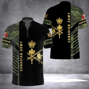 Personalized Canadian Army Veteran Camo Rank Gold & Name Half Turtleneck Short Sleeve Polo 3D Printed AHVQ241867