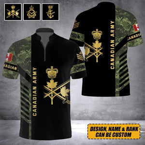 Personalized Canadian Army Veteran Camo Rank Gold & Name Half Turtleneck Short Sleeve Polo 3D Printed AHVQ241867