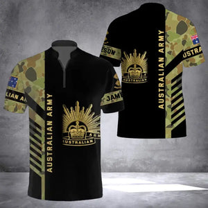 Personalized Australian Army Veteran Camo Rank Gold & Name Half Turtleneck Short Sleeve Polo 3D Printed AHVQ241867