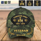Personalized Canadian Army Veteran Camo Rank Gold Custom Name & Time Cap 3D Printed AHVQ41886